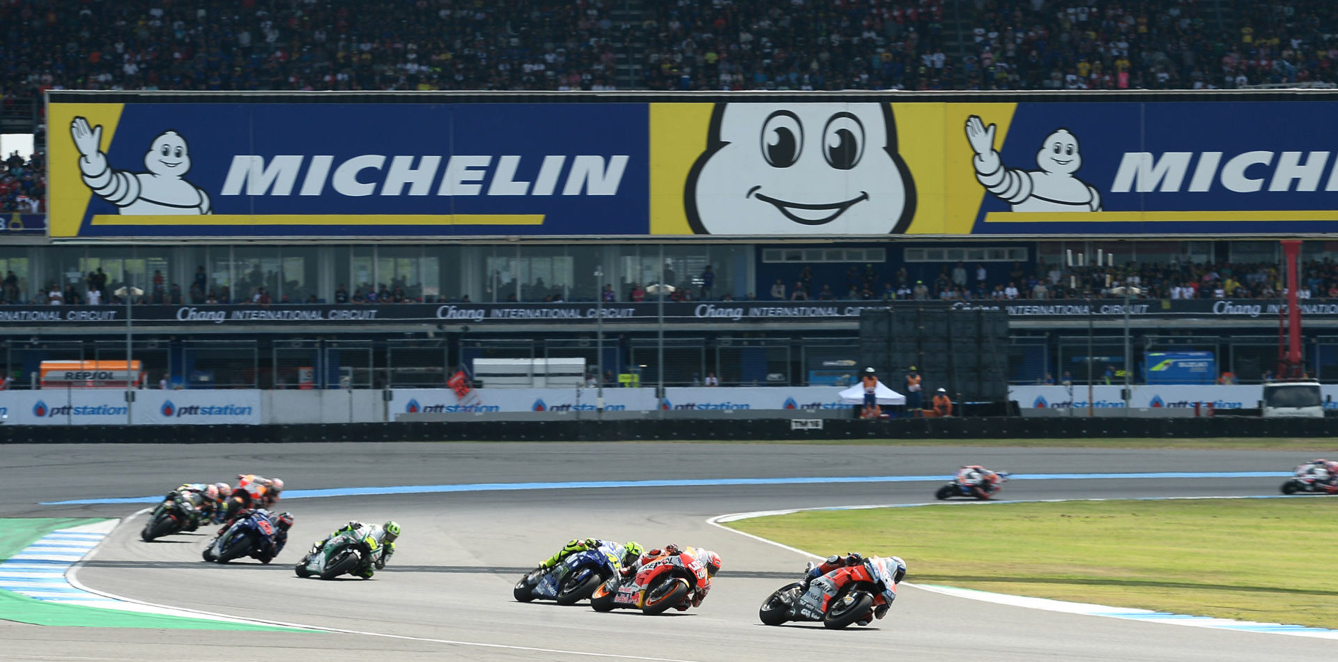 Action from the MotoGP race in Thailand in 2018. Photo courtesy of Michelin.