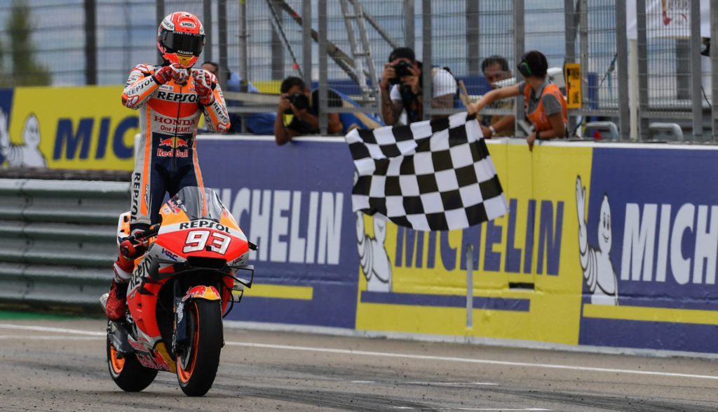 Marc Marquez (93) reeled in another victory, at Motorland Aragon. Photo courtesy of Dorna.