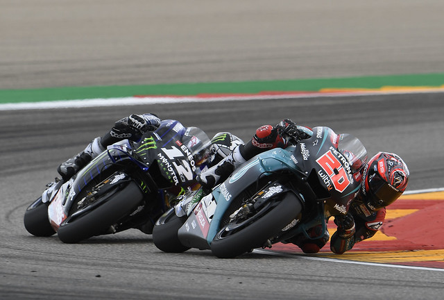 Fabio Quartararo (20) leading Maverick Vinales (12).