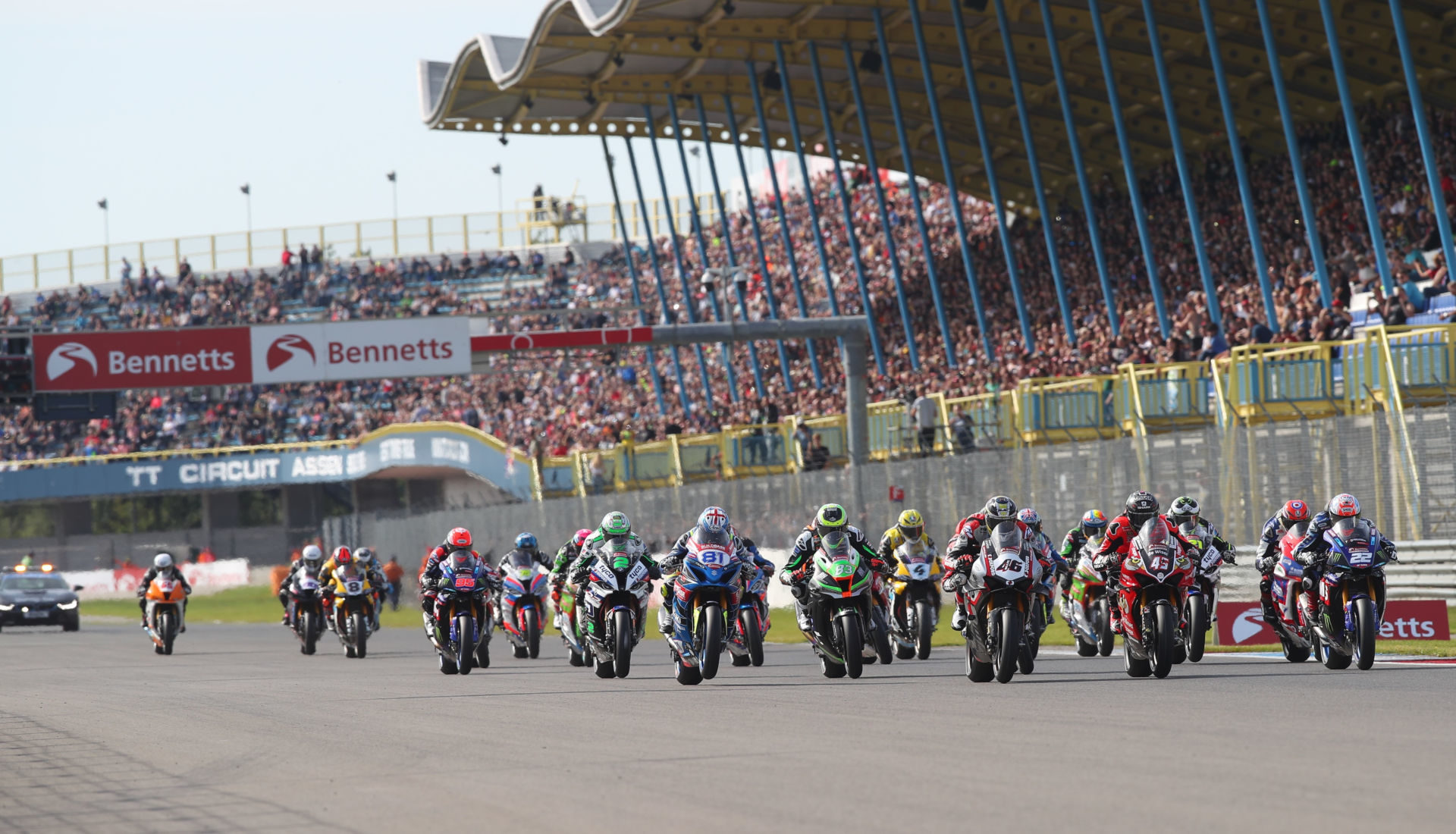 The start of a British Superbike race at Assen. Photo courtesy of MotorSport Vision Racing.