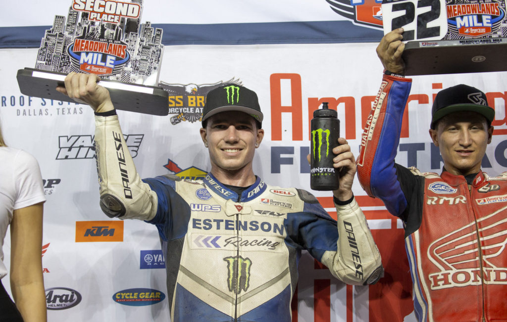 Ryan Wells (left) on the AFT Singles podium with race winner Mikey Rush (right). Photo by Andrea Wilson, courtesy of Estenson Racing.