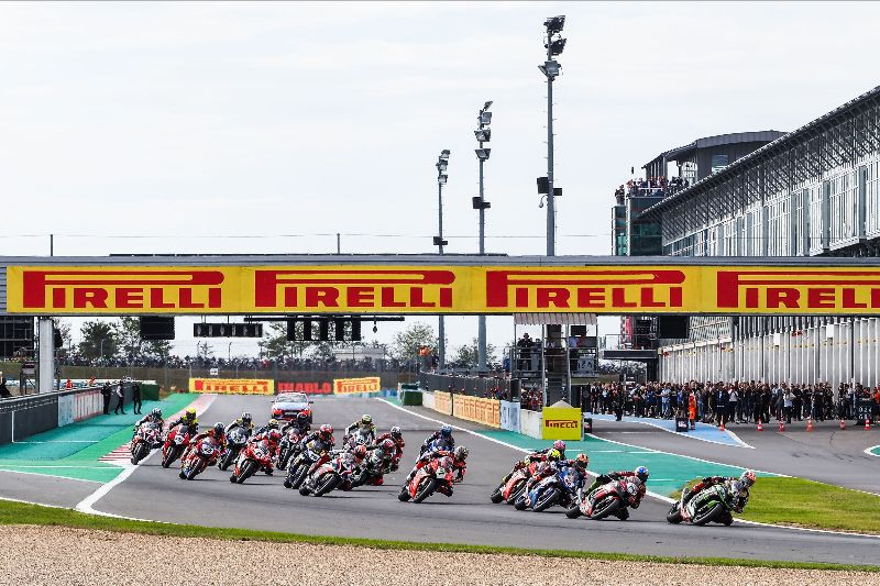 The start of a World Superbike race at Magny-Cours. Photo courtesy of Dorna WoldSBK Press Office.