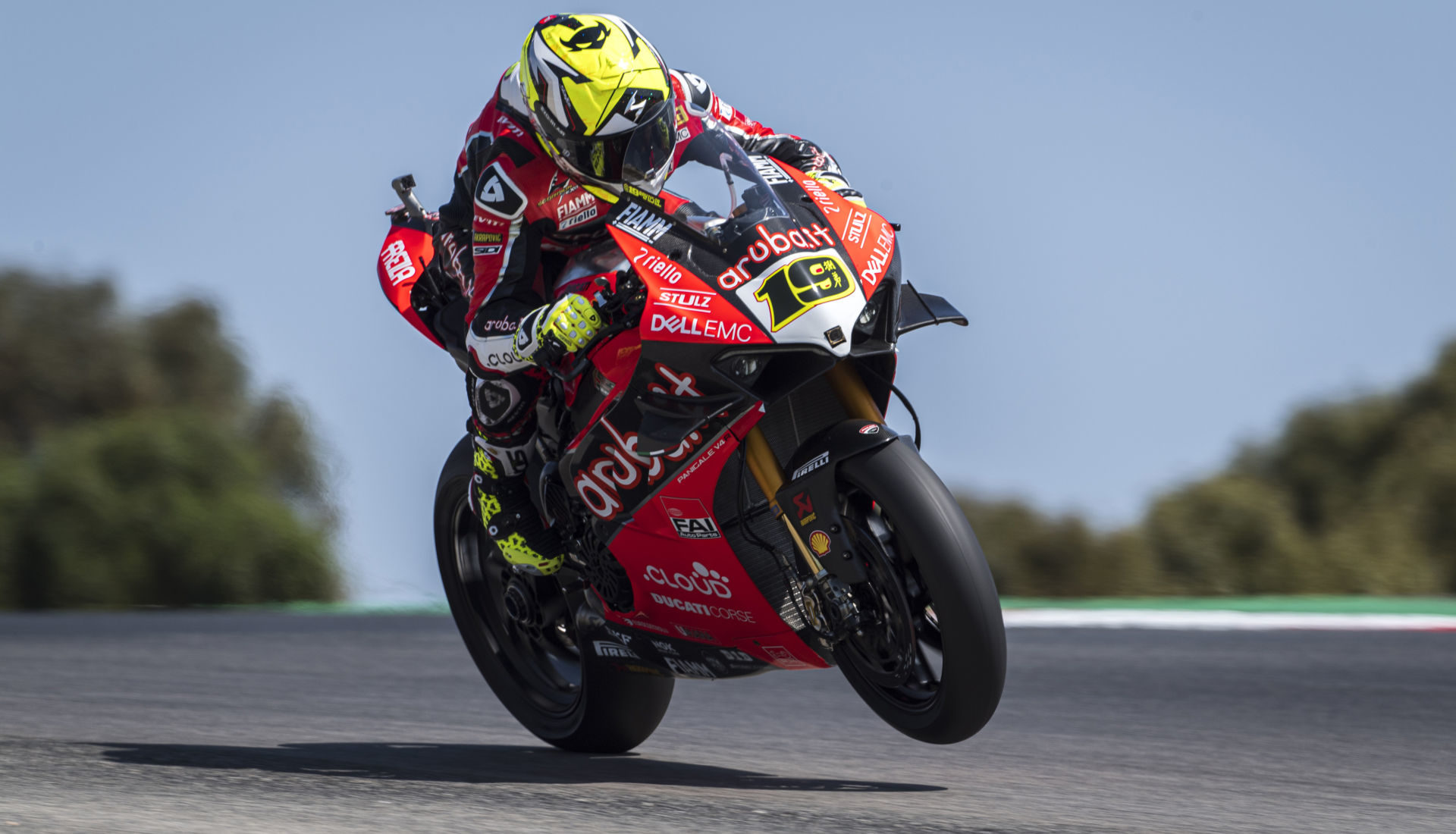 Alvaro Bautista (19) on his Ducati Panigale V4 R.