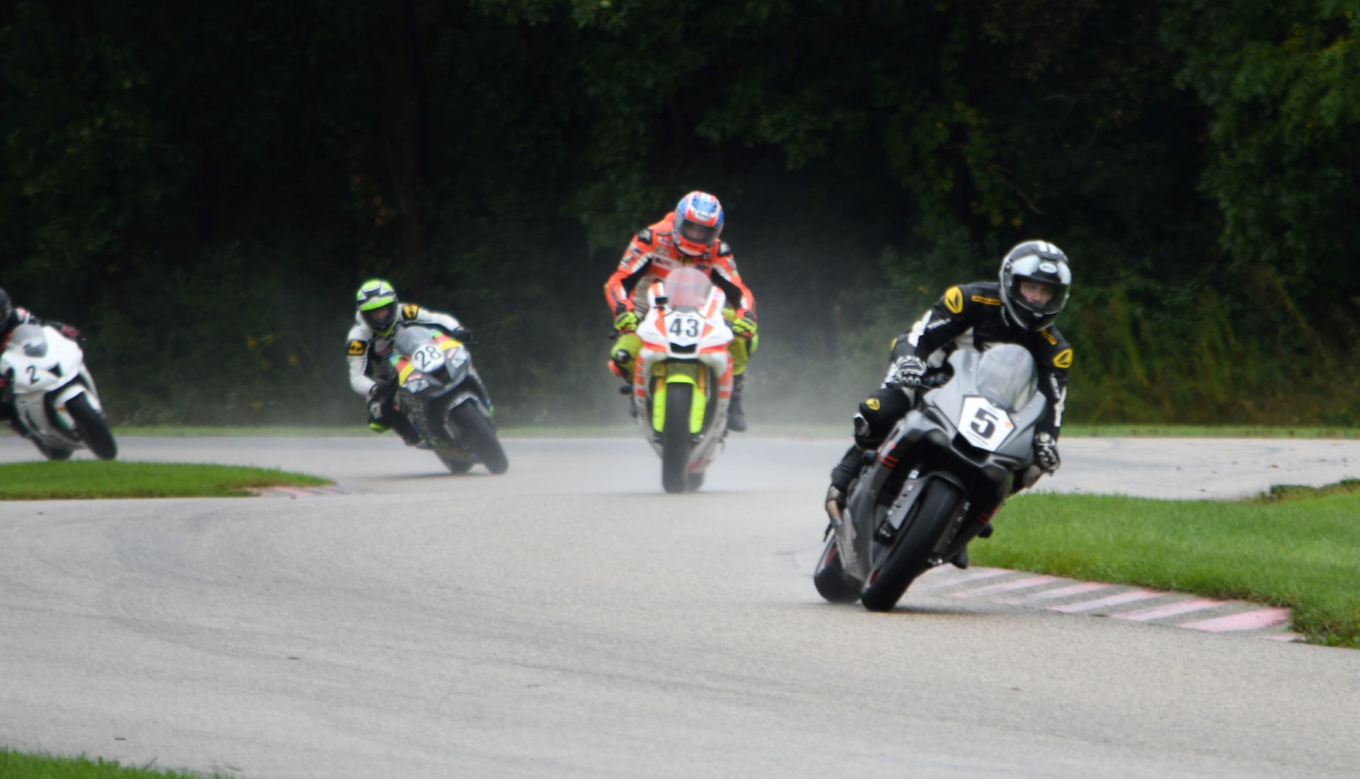 Zach Schumacher (5), Michael Butler (43), and Samuel Kok (28) in action at Blackhawk Farms Raceway. Photo by Angie Stanislawski/H&E services, LLC courtesy of ASRA/CCS.