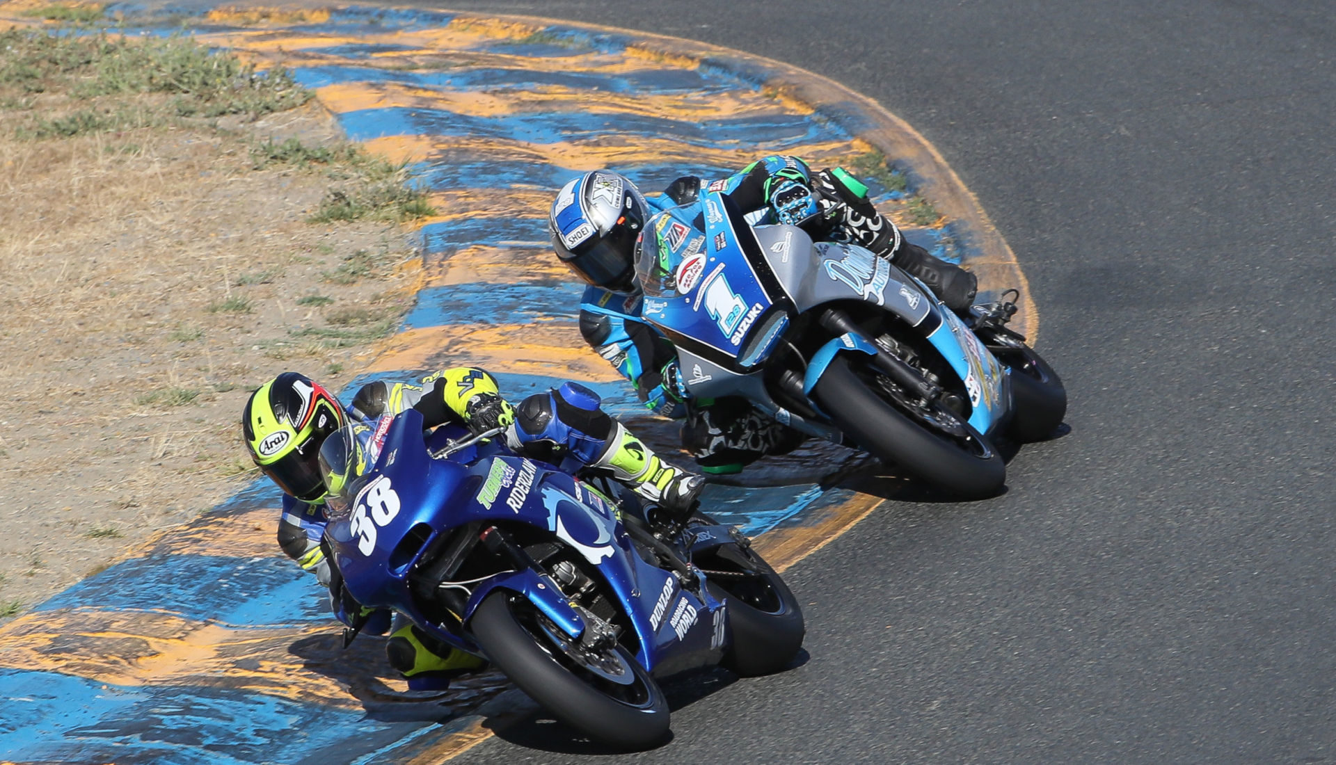 Kris Turner (38), as seen fighting with Chris Parrish (1) during the Twins Cup race at Sonoma Raceway. Photo by Brian J. Nelson.