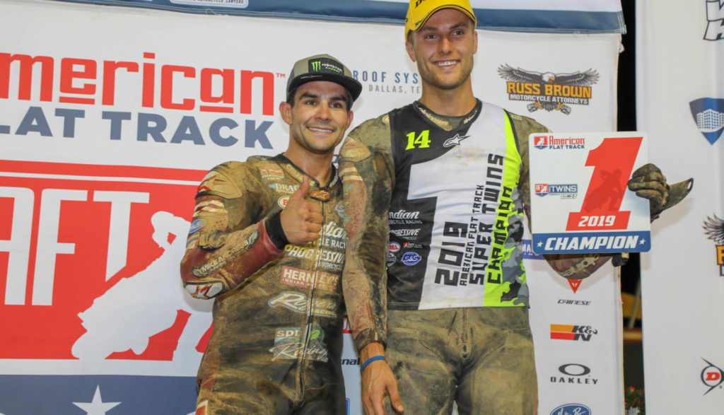 Jared Mees (left), the 2018 AFT Twins Champion, with his teammate Briar Bauman (right), the 2019 AFT Twins Champion. Photo by Scott Hunter, courtesy of AFT.