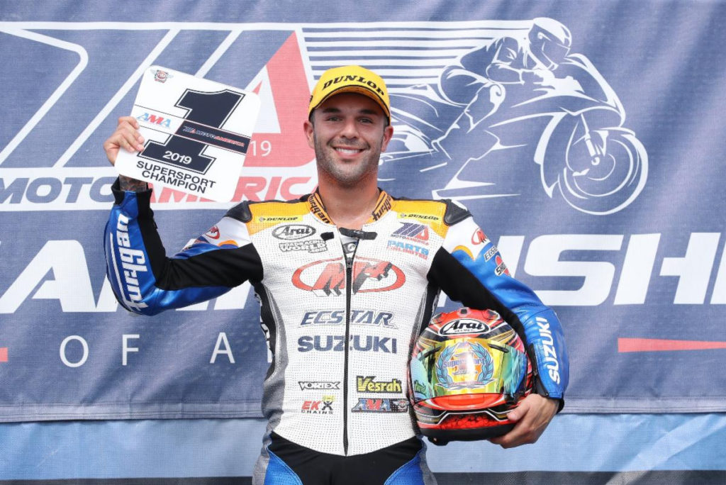 Bobby Fong clinched the 2019 MotoAmerica Supersport Championship with a win in Race 1 at Barber Motorsports Park. Photo by Brian J Nelson.