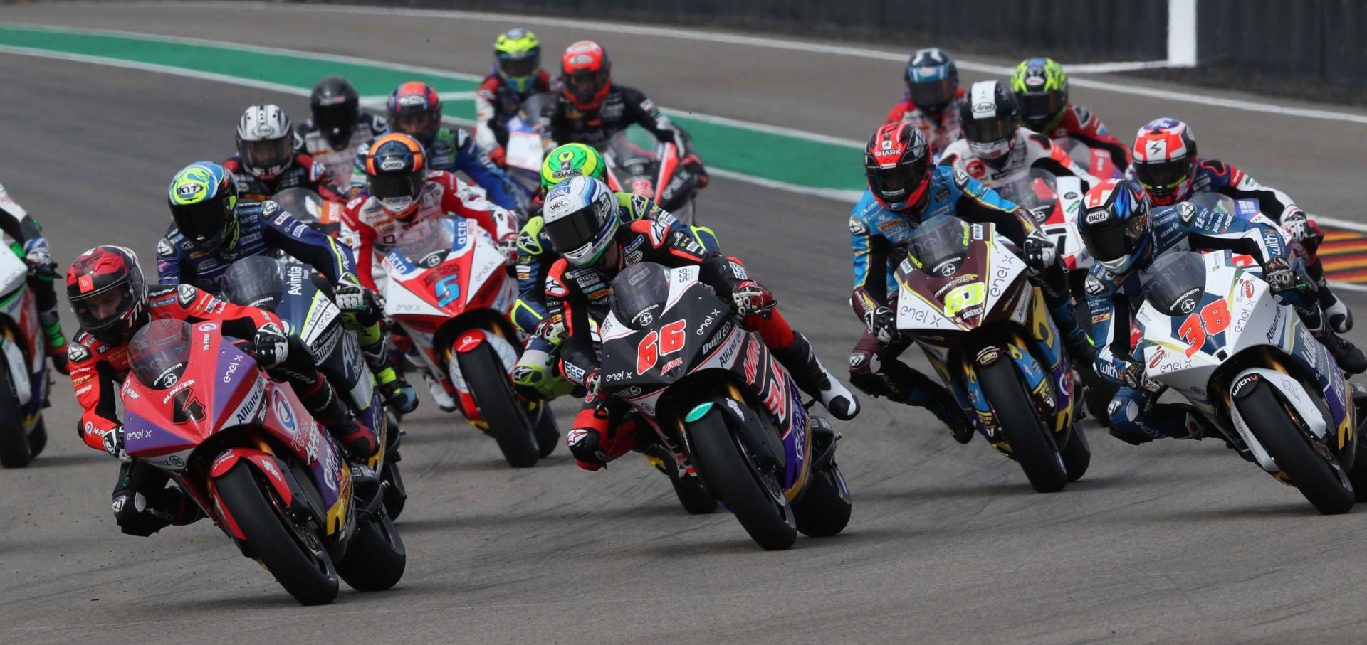 The start of the MotoE race at Sachsenring. Photo courtesy of Dorna.