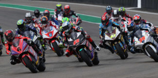 The start of the MotoE race at Sachsenring. Photo courtesy of Dorna.