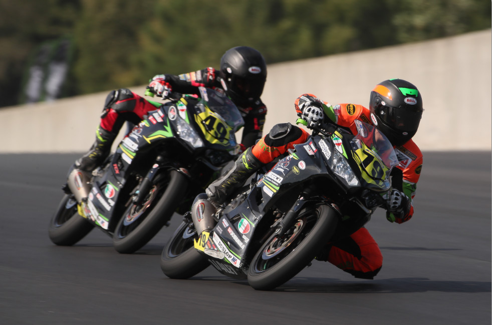 Teagg Hobbs (79) and Jamie Astudillo (49) at speed. Photo by Brian J. Nelson, courtesy of Quarterley Racing On Track Development.