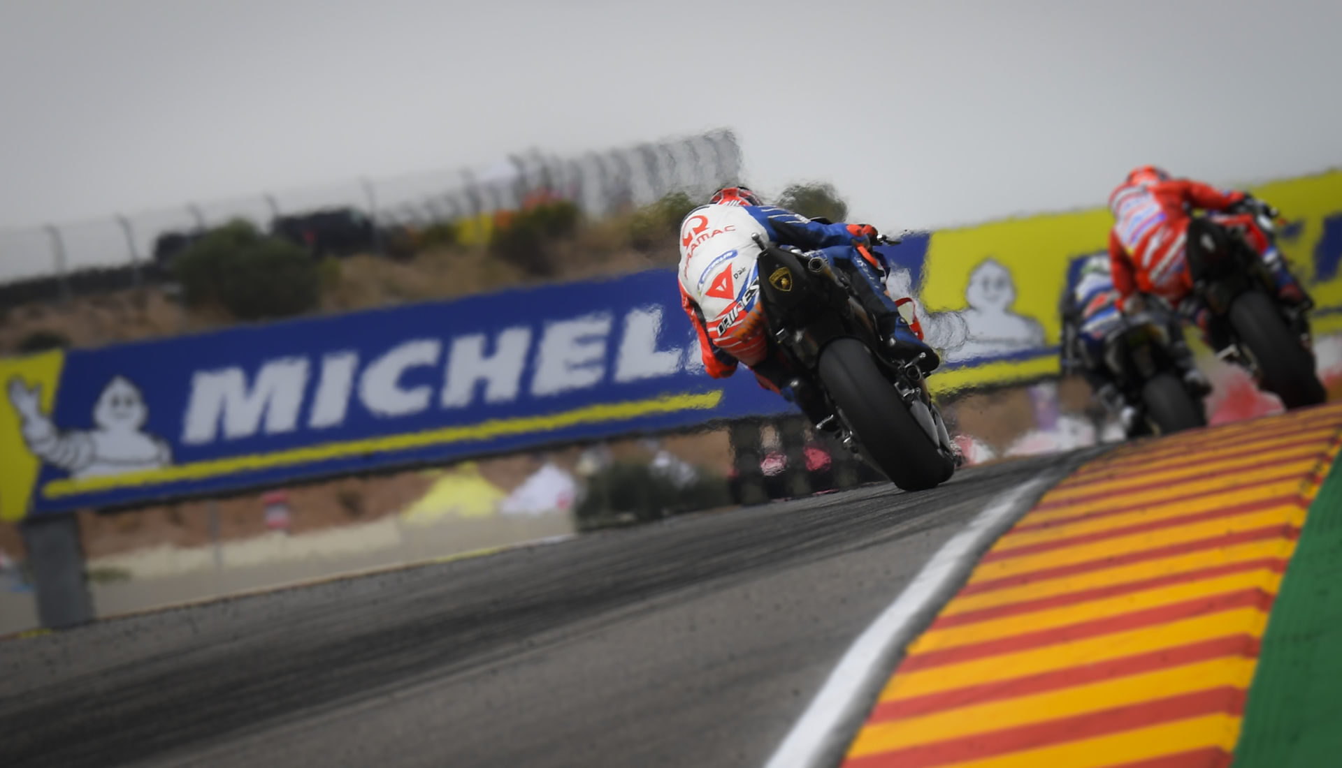 Curbings are part of the racetrack, but the green section to the right of the curbing is beyond the limits of the track at Motorland Aragon. Photo courtesy of Dorna.