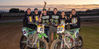(From left) Jaume Bailo (father of Gerard), Gerard Bailo, George Pickering (Team Director) Steve Nicholls (Chief Mechanic), Ferrán Sastre, and Pep Sastre (Ferrán´s father). Photo by Braking Point Images, courtesy of Greenfield - Noyes Camp Kawasaki.