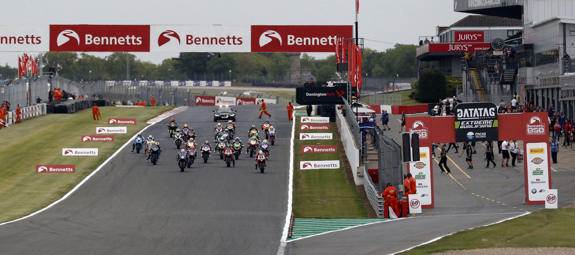 The start of a British Superbike race at Donington Park. Photo courtesy of MotorSport Vision Racing.