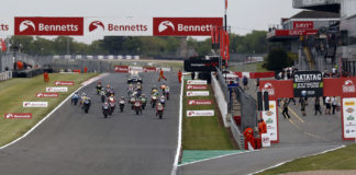 The start of a British Superbike race at Donington Park. Photo courtesy of MotorSport Vision Racing.