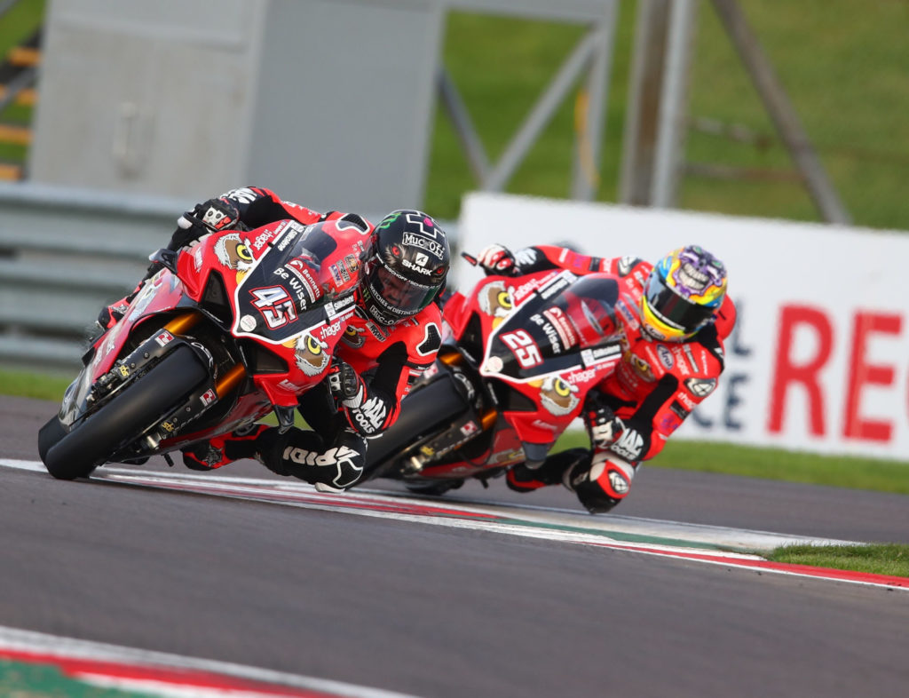 Scott Redding (45) and Josh Brookes (25) in action at Donington Park. Photo courtesy of MotorSport Vision Racing.