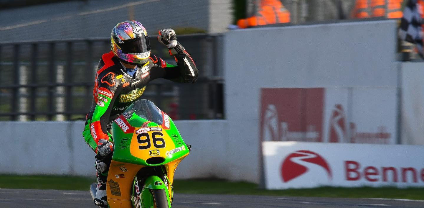 Brandon Paasch (96) celebrating his Race Two victory at Donington Park. Photo courtesy of Brandon Paasch.