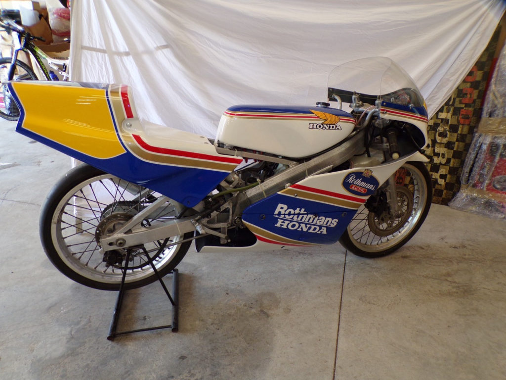 Charlie Mavros’ collection includes many Grand Prix racebikes, like this vintage Honda RS125.