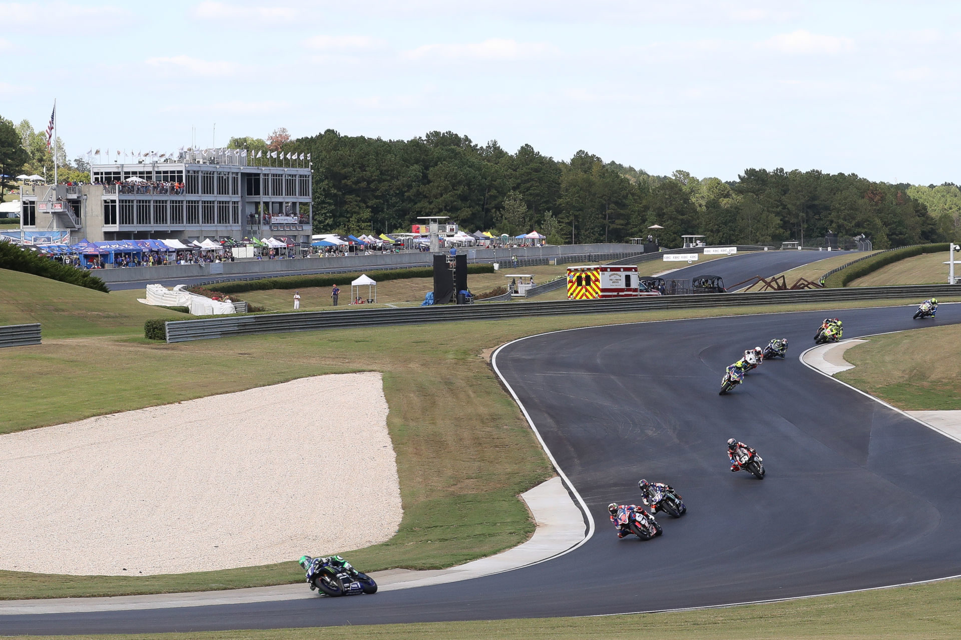 The start of a MotoAmerica Superbike race at the season finale at Barber Motorsports Park. Photo by Brian J. Nelson.