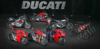 Ducati CEO Claudio Domenicali with Ducati's new 2020-model motorcycles and Ebikes. Photo courtesy of Ducati.