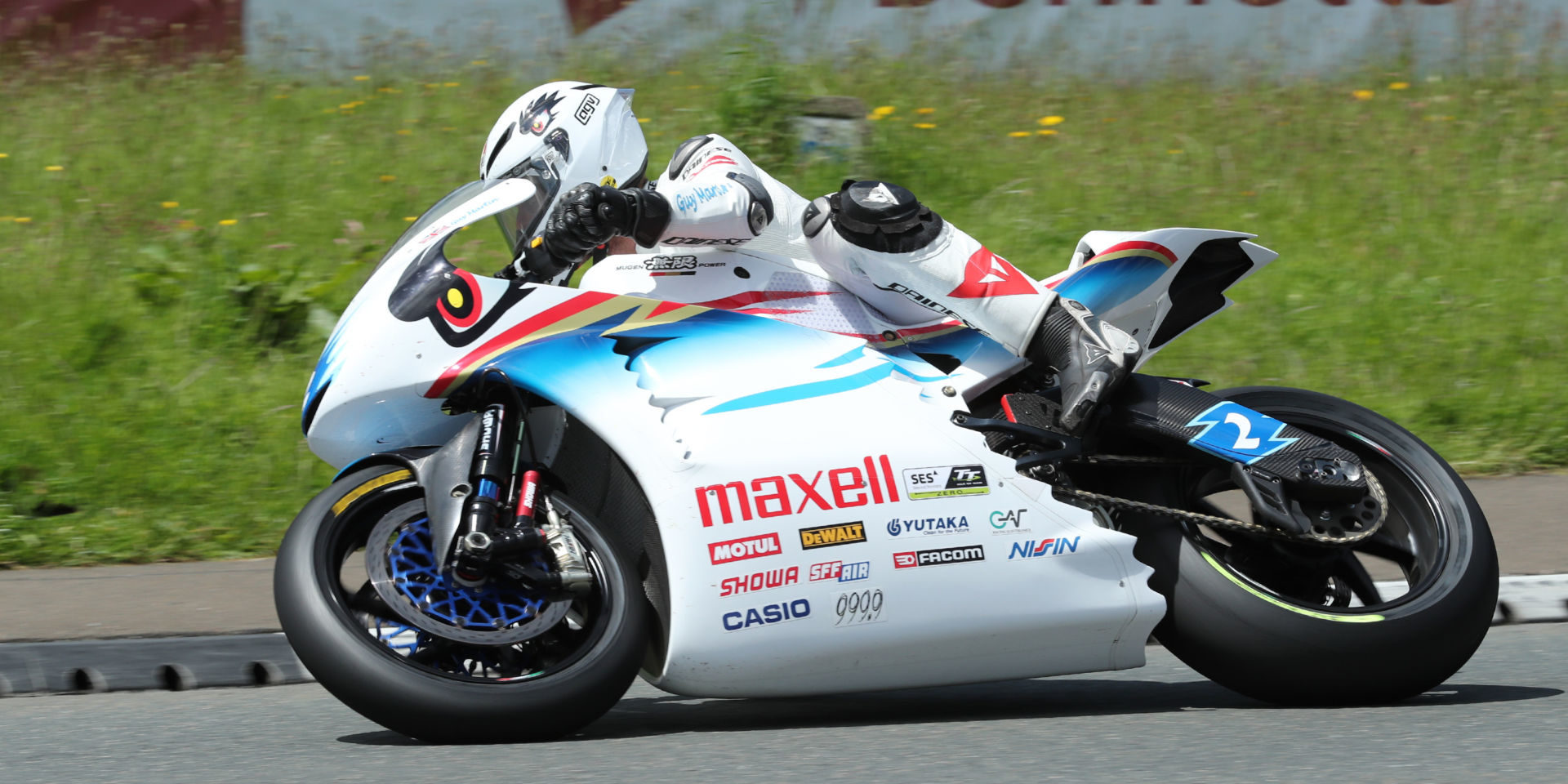 Guy Martin (2) on a TT Zero electric racebike at the Isle of Man in 2017. Photo courtesy of IOMTT Press Office.