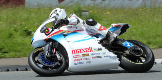 Guy Martin (2) on a TT Zero electric racebike at the Isle of Man in 2017. Photo courtesy of IOMTT Press Office.
