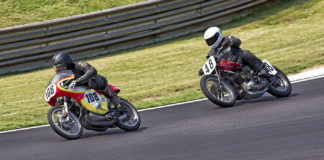 AHRMA racers Paul Piskor (108) and Scott Olofson (48) in action at Barber Motorsports Park. Photo by Kevin McIntosh, courtesy of AHRMA.