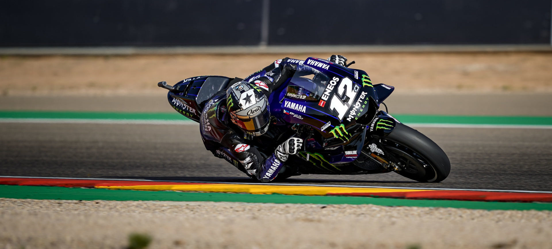 Maverick Vinales (12) at Motorland Aragon. Photo courtesy of Yamaha.