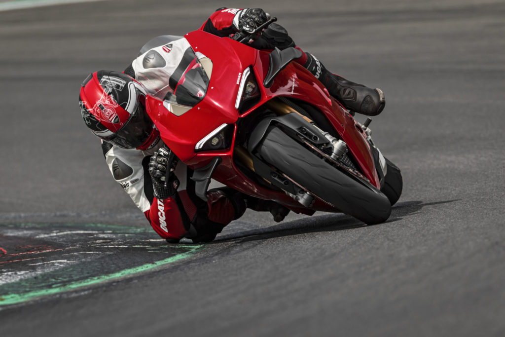 A new, 2020-model Ducati Panigale V4 at speed. Photo courtesy of Ducati.