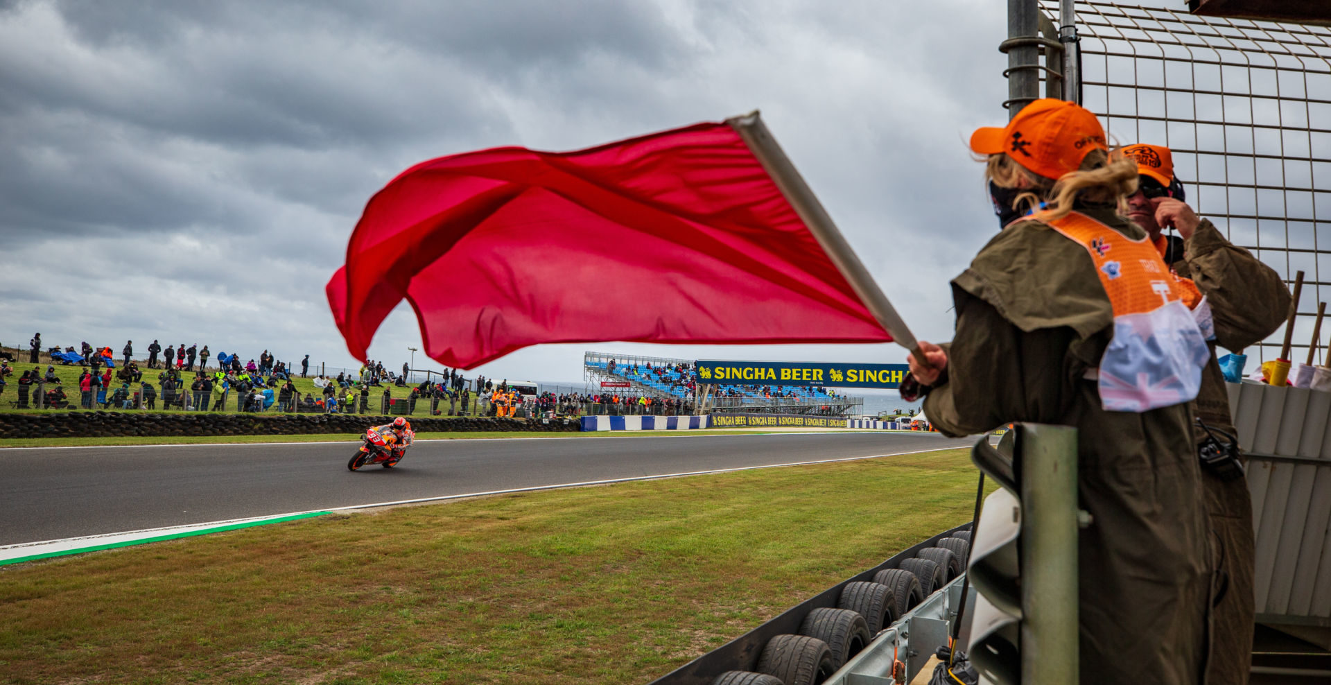 Marc Marquez (93) receives the red flag during FP4 at Phillip Island. Photo courtesy of Repsol Honda.