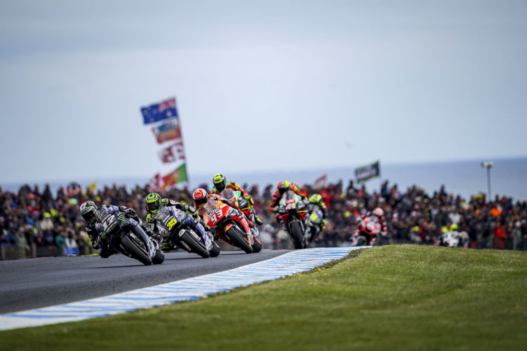 Maverick Vinales (12) leading the Australian Grand Prix. Photo courtesy of Monster Energy Yamaha.