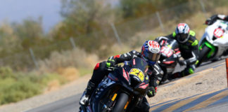 David Anthony (25) leading Bradley Ward (757) and Wyatt Farris (19)during the CVMA Shootout presented by TrackDaz and Socal TrackDays at Chuckwalla Valley Raceway. Photo by CaliPhotography.com, courtesy of CVMA.