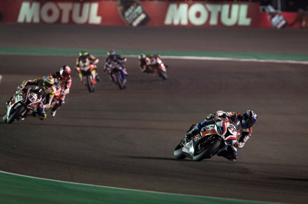 Markus Reiterberger (28) leading a group of riders during Race One. Photo courtesy of BMW Motorrad Motorsport.