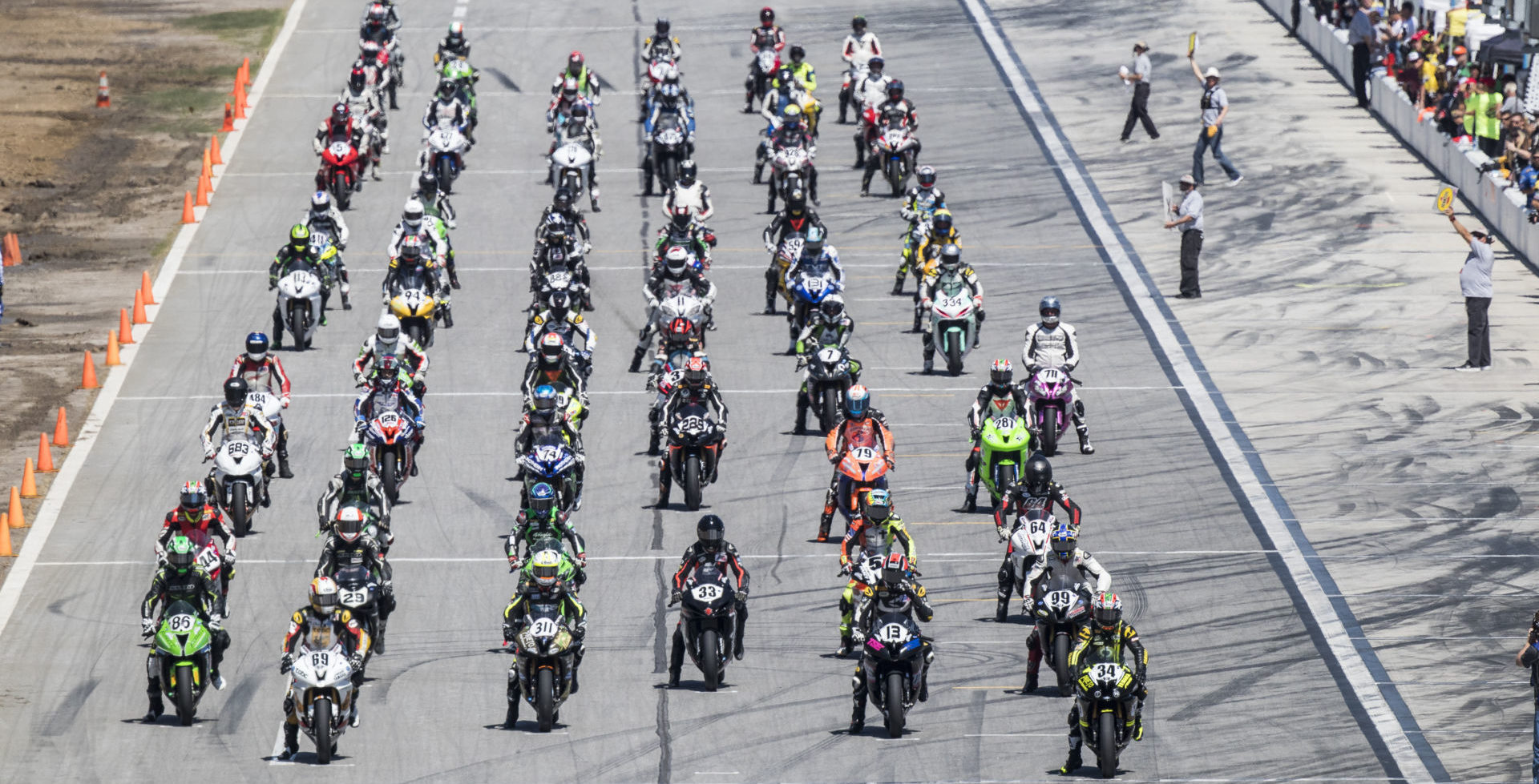 The starting grid of the Daytona 200 in 2017. Photo by Brian J. Nelson.