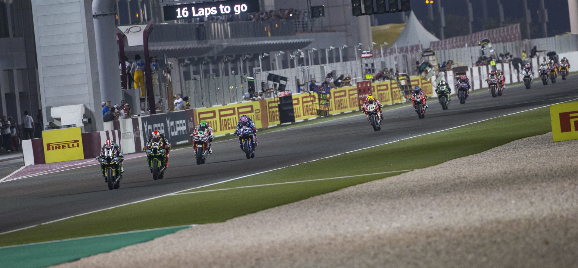 Action from World Superbike Race One in Qatar in 2018. Photo courtesy of Dorna WorldSBK Press Office.