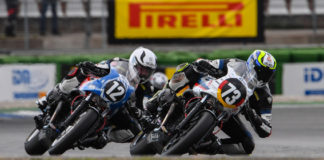 Germany's Christoph "Fifty" Höfer (73) and American Nate "N8!" Kern (12) in action at Hockenheim. Photo by Highside PR, courtesy of Wunderlich Motorsport.