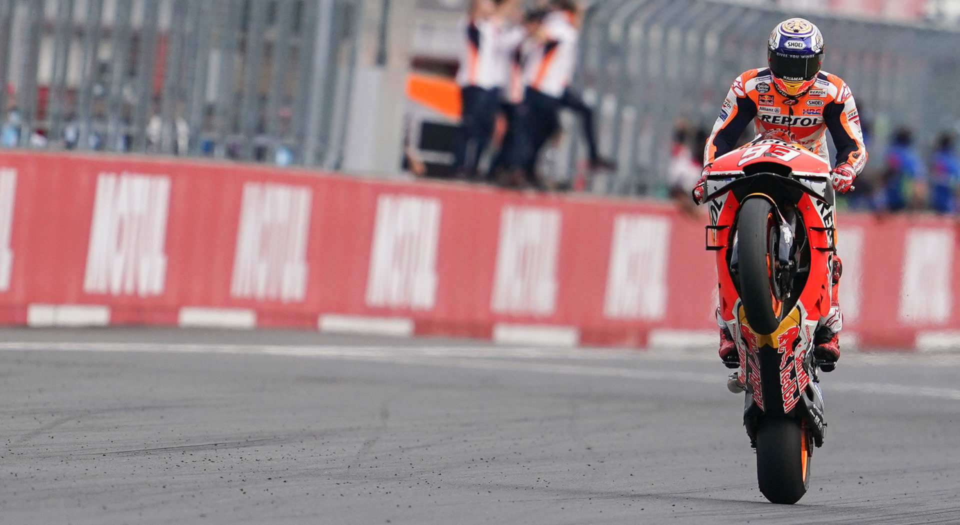 Marc Marquez (93) celebrating his victory at Twin Ring Motegi. Photo courtesy of Repsol Honda.