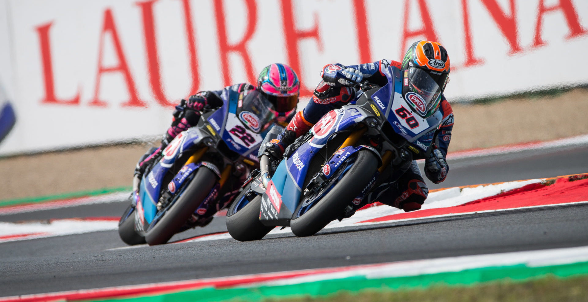 Pata Yamaha's Michael van der Mark (60) and Alex Lowes (22) in action.