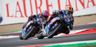 Pata Yamaha's Michael van der Mark (60) and Alex Lowes (22) in action.