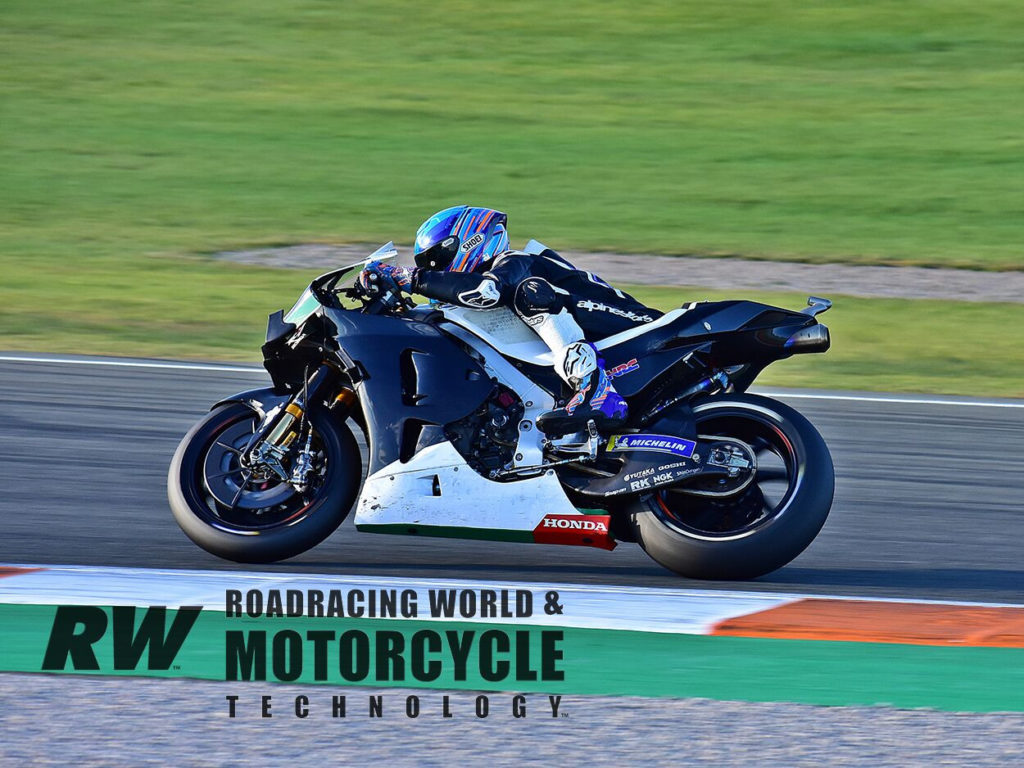 (Above) Alex Marquez crashed almost immediately, then came back and ran another 46 laps on a 2019 LCR Honda RC213V. Photo by Michael Gougis.