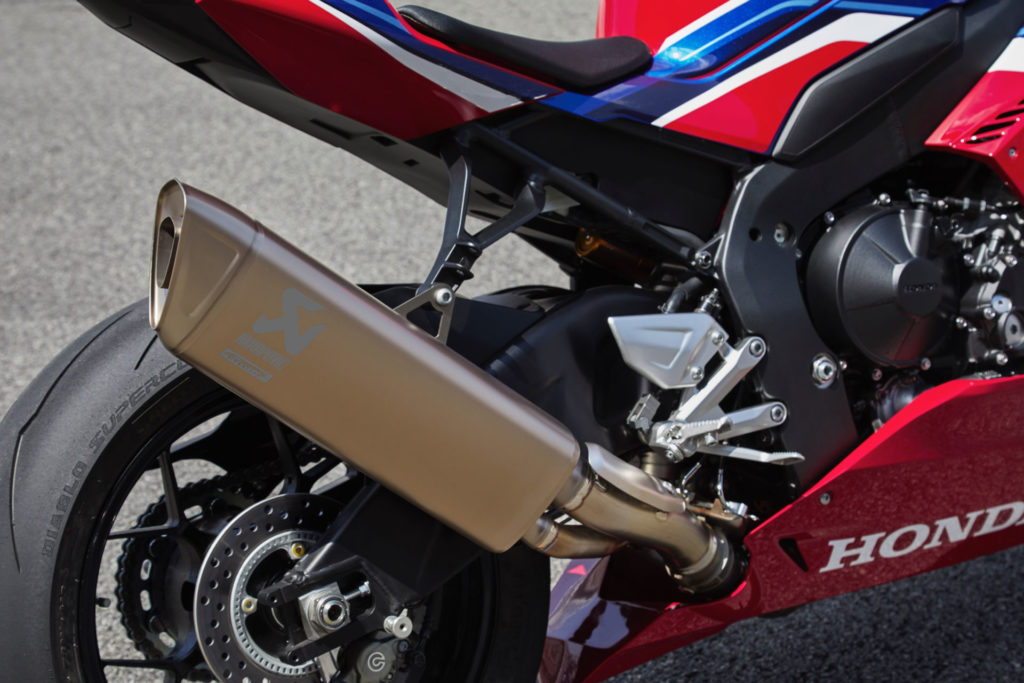 Honda's new 2020 CBR1000RR-R with its new titanium Akrapovic muffler. Photo courtesy of American Honda.