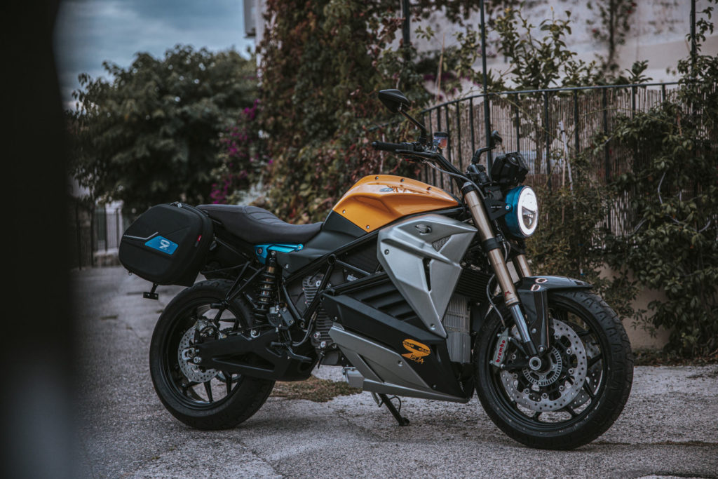 A 2020-model Energica Eva EsseEsse9 fitted with optional luggage. Photo by Marcello Mannoni, courtesy of Energica.