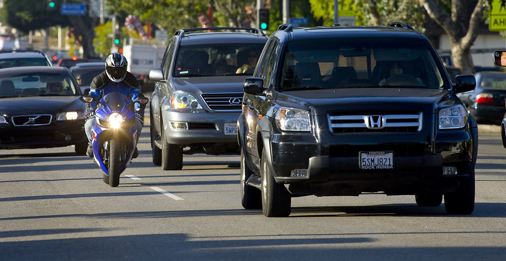 A motorcyclist riding in traffic. Photo courtesy of AMA.