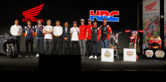 Honda executives and racers on stage at EICMA. Photo courtesy of Honda Pro Racing.