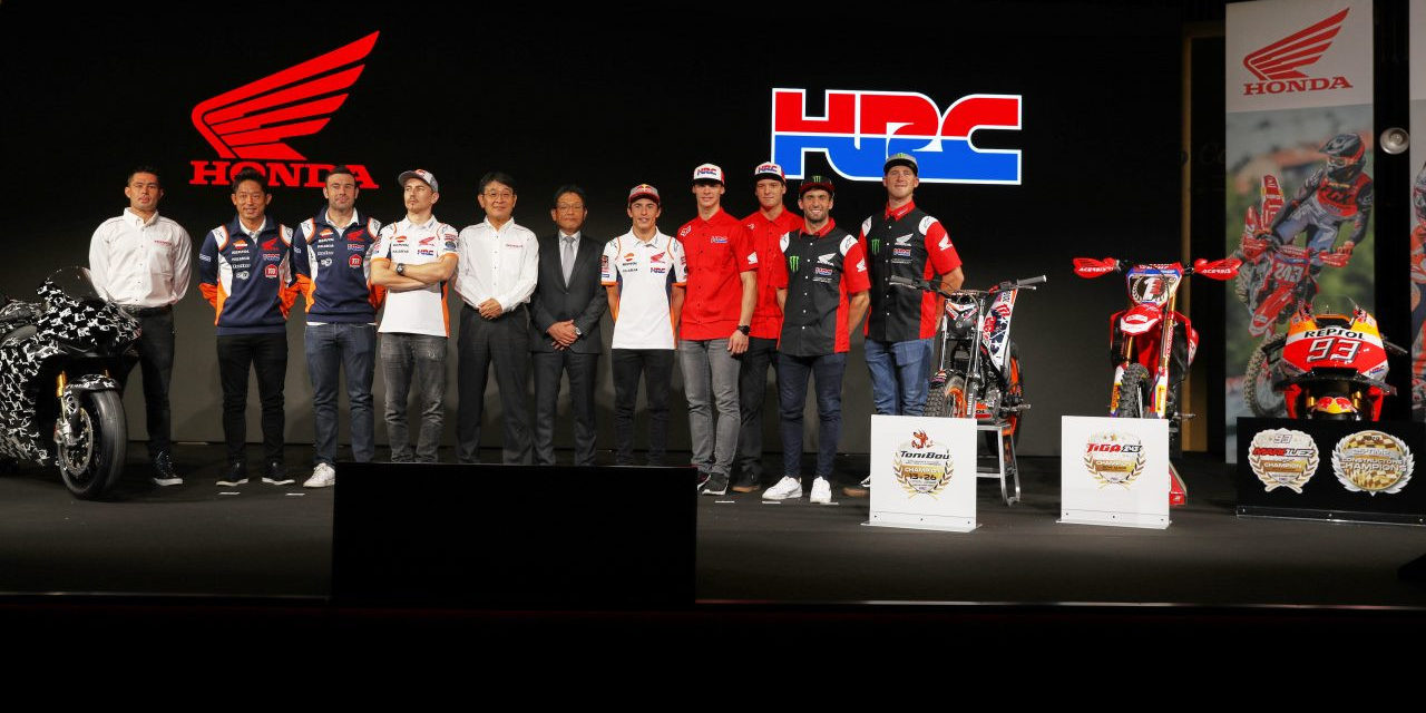 Honda executives and racers on stage at EICMA. Photo courtesy of Honda Pro Racing.