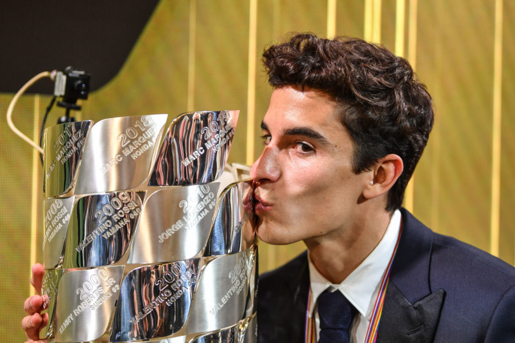 2019 MotoGP World Champion Marc Marquez at the 2019 FIM MotoGP Awards Ceremony in Spain. Photo courtesy of Dorna/www.motogp.com.