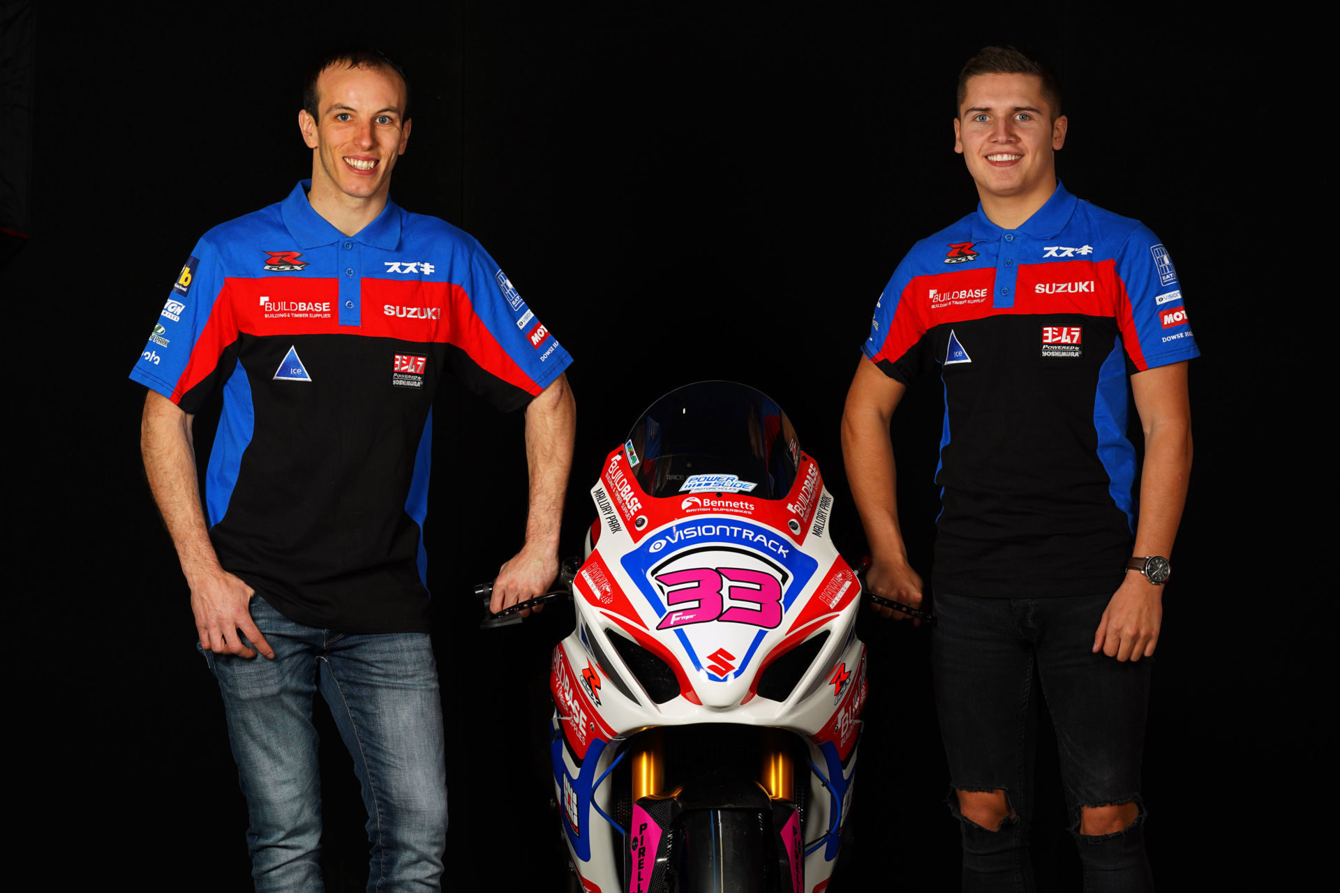 Buildbase Suzuki riders Keith Farmer (left) and Kyle Ryde (right). Photo courtesy of Buildbase Suzuki.