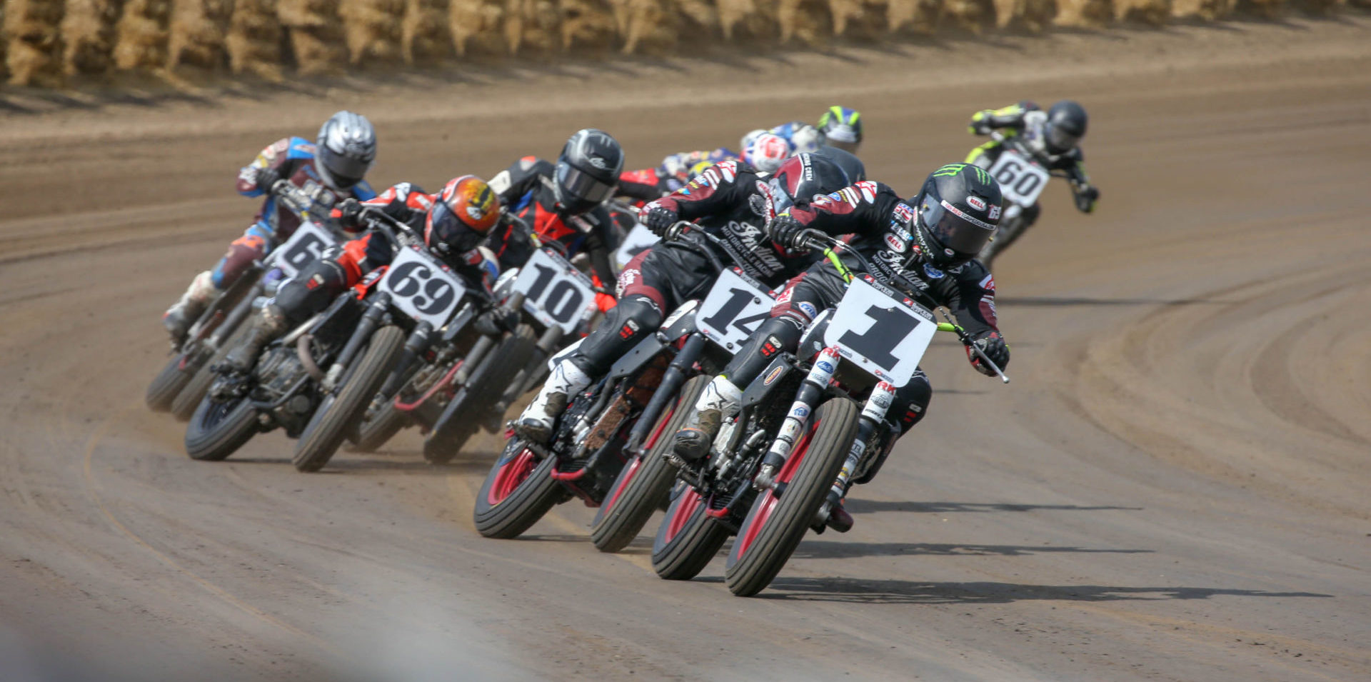Action from an AFT Twins heat race in Springfield, Illinois. Photo by Scott Hunter, courtesy of American Flat Track.