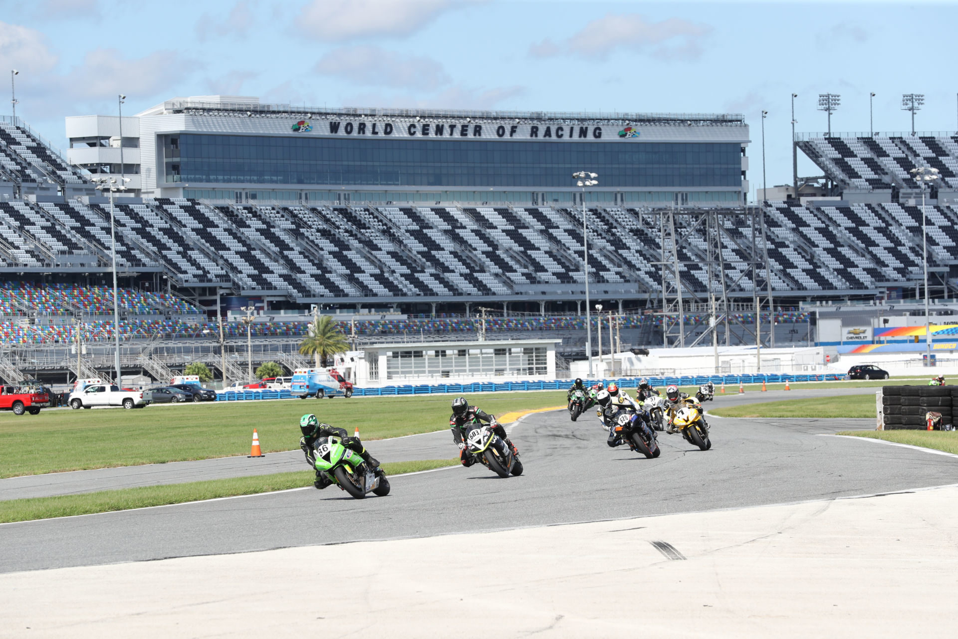 Action from an ASRA SportBike race at Daytona International Speedway. Photo by Brian J. Nelson.