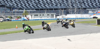 Action from an ASRA SportBike race at Daytona International Speedway. Photo by Brian J. Nelson.
