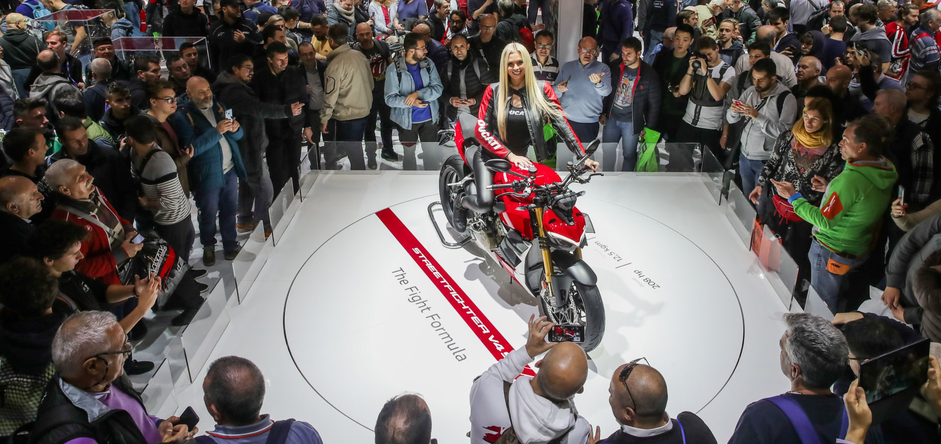 A Ducati Streetfighter V4 S on display at the EICMA show in Milan, Italy. Photo courtesy of Ducati.